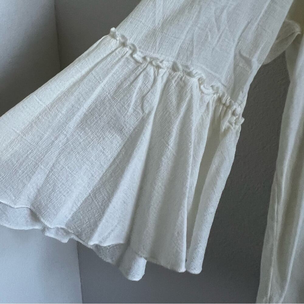 Bordeaux White Cream Burnout Blouse Statement Sleeve Top XS - Picture 3 of 6
